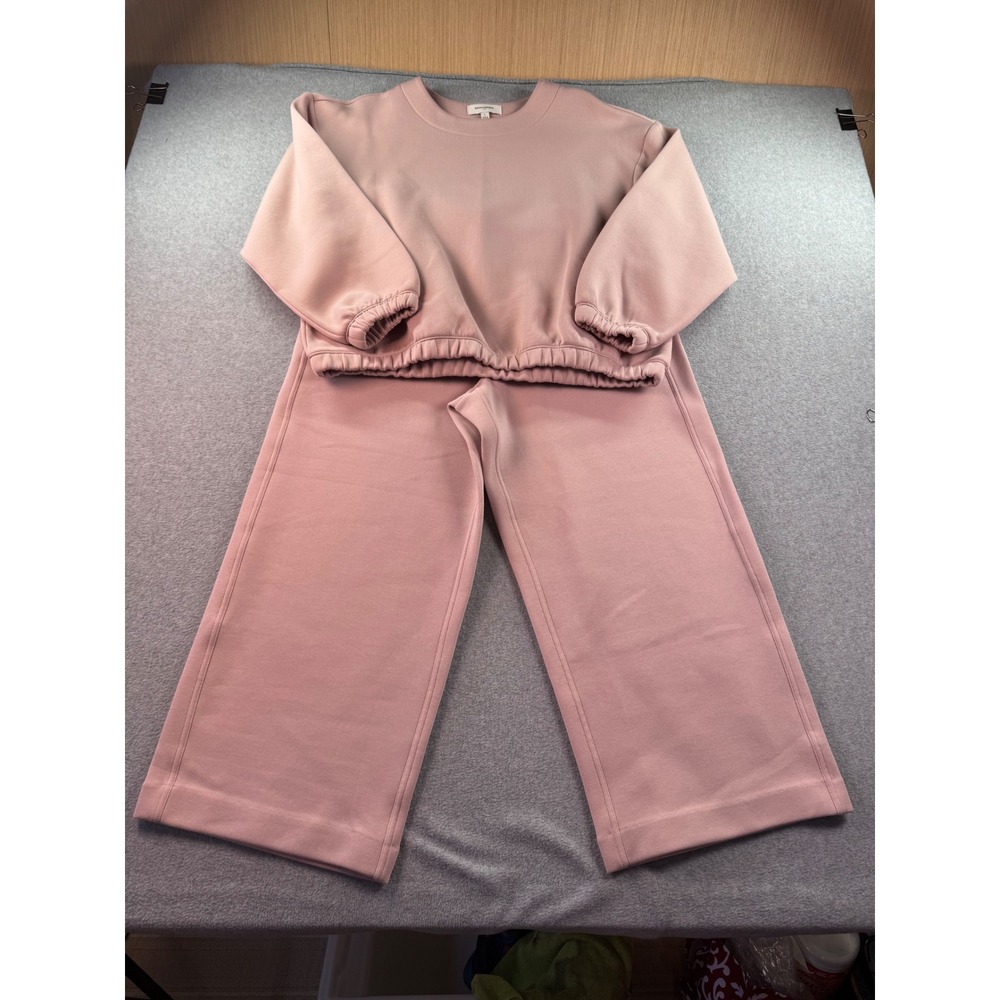 Banana Republic‎ Knit Scuba Wide Leg Pant Sweatshirt Set Silver Rose Pink Large